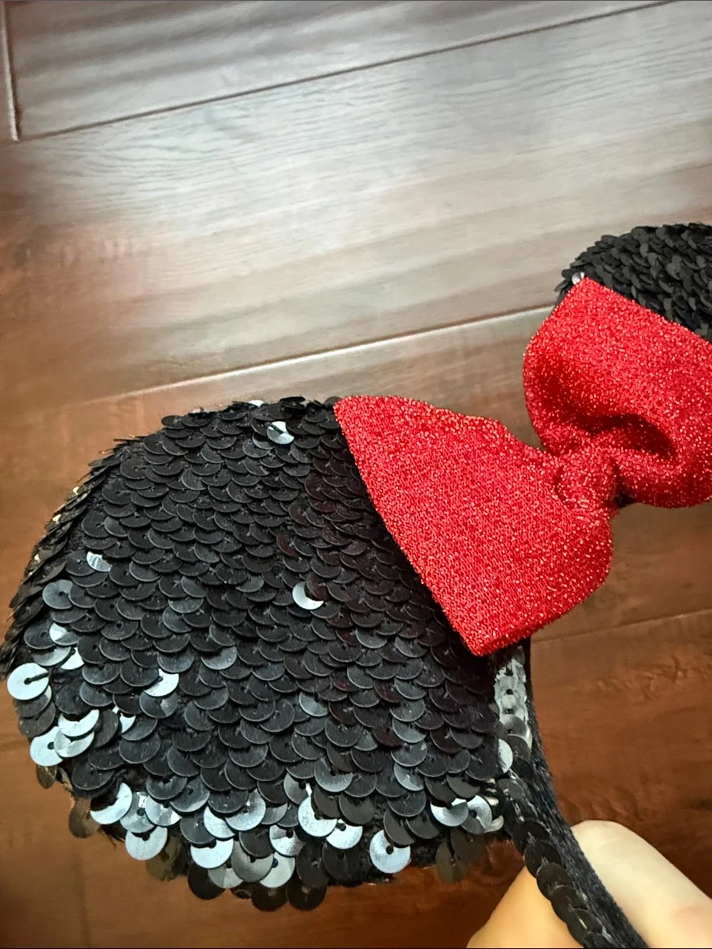 Disney Black Sequin Minnie Ears Headband with Red Bow